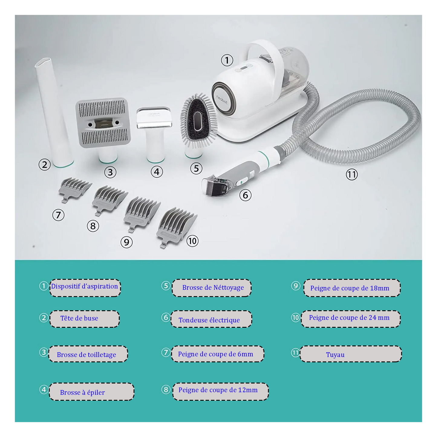 Ensemble de Tondeuses pour Chiens 5-en-1 avec Système d'Aspiration par Aspirateur, Kit OEM, Nouveauté 2022 pour Chiens, Chats et Autres Animaux