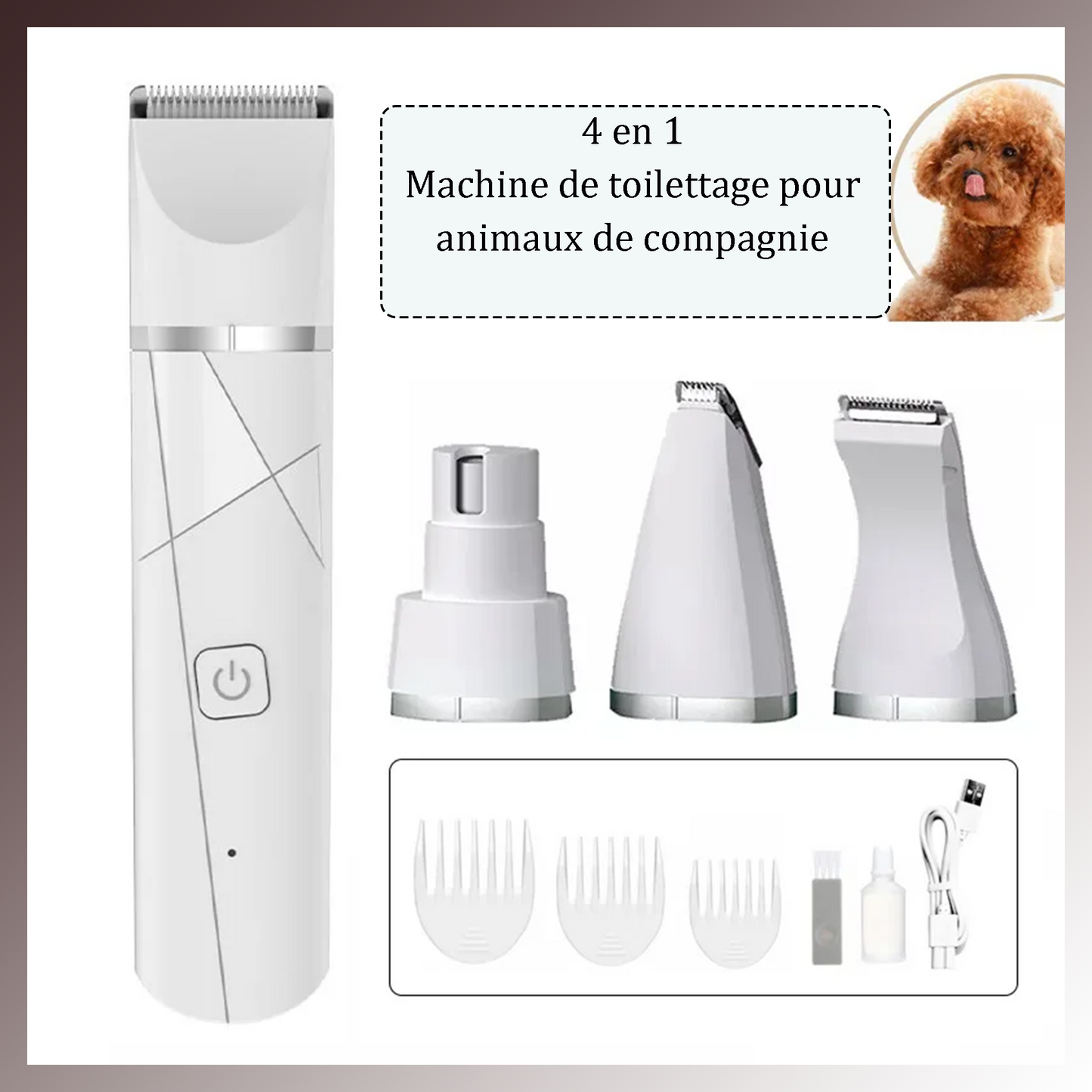 Ensemble de Toilettage pour Animaux 4-en-1 : Lime à Ongles et Tondeuses Électriques pour Chiens, Grignoteuses pour Poils d'Animaux