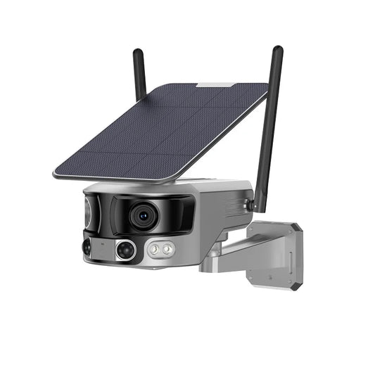 8MP Wireless Outdoor Solar Security IP Camera with Dual Lens 4G, 4K Resolution, Battery Powered, Flood Light, Alarm Siren and Solar Panel