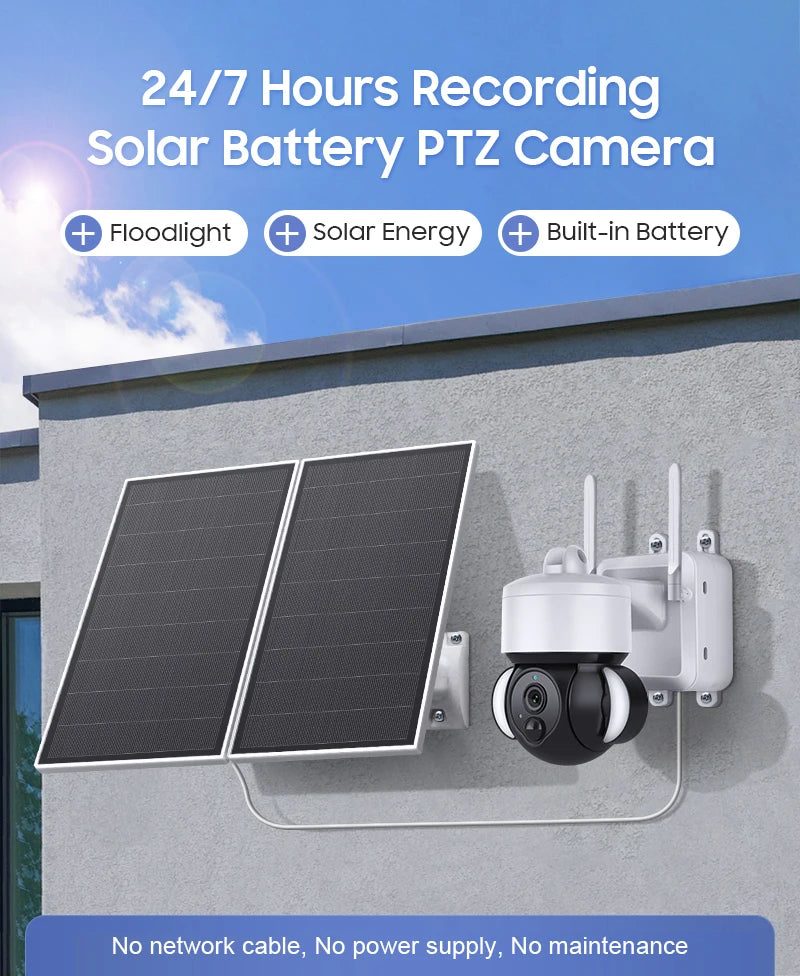 Ubox 3MP Solar Camera with 2.4G Wifi Router, Outdoor Floodlight, PTZ IP Surveillance, Solar Battery Powered Security Camera System