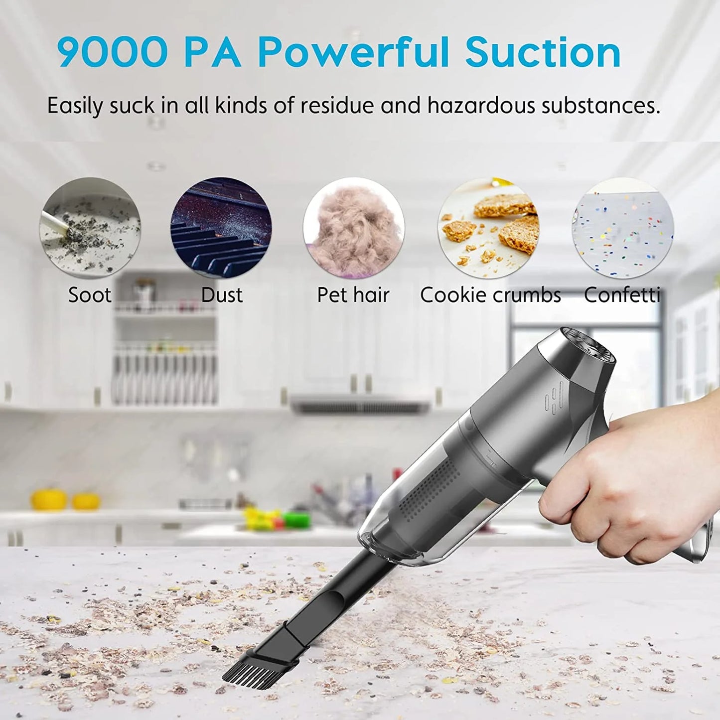 High Power Cordless Portable Car Vacuum Cleaner with BLDC Suction, Wet and Dry Use, Air Blower, Handheld Vacuum Cleaner