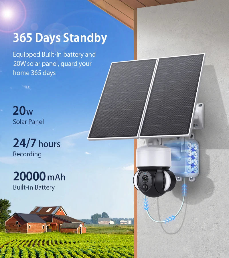 Ubox 3MP Solar Camera with 2.4G Wifi Router, Outdoor Floodlight, PTZ IP Surveillance, Solar Battery Powered Security Camera System