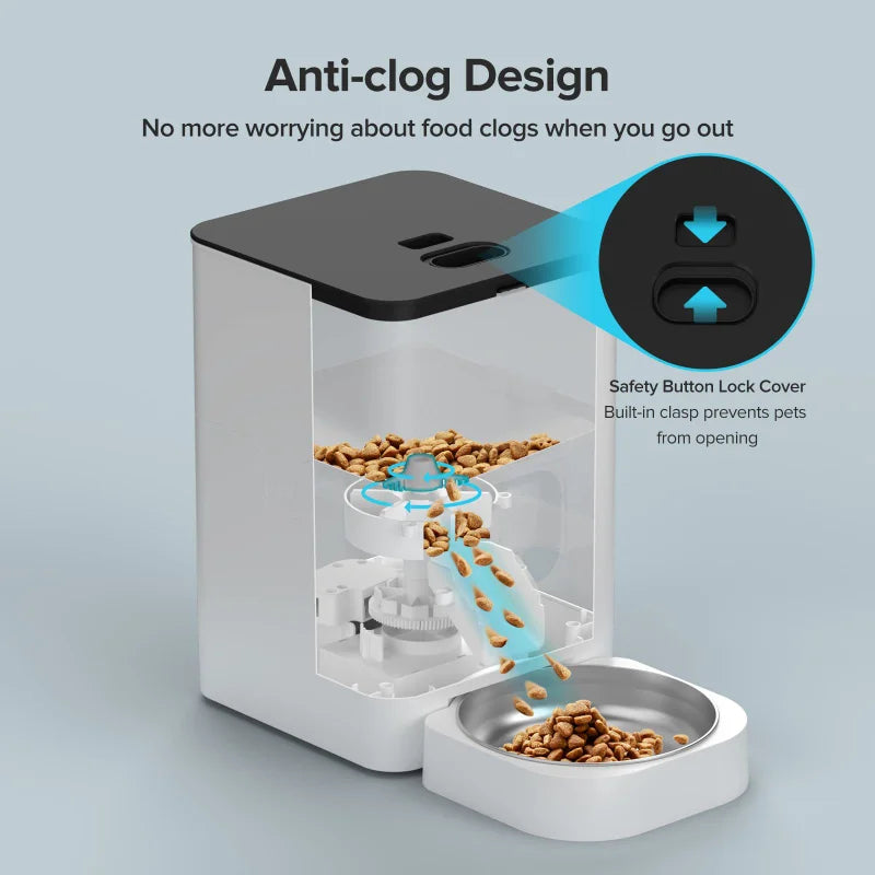 6L Intelligent Automatic Pet Food Dispenser, Electronic Pet Bowls, Visible Tank, Grain Drop Supply