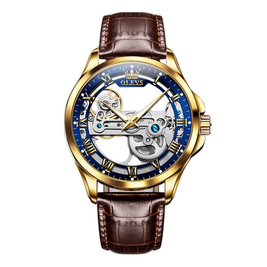 Montre de Luxe automatique tourbillon bracelet en cuir OLEVS 6661 - YokaShop