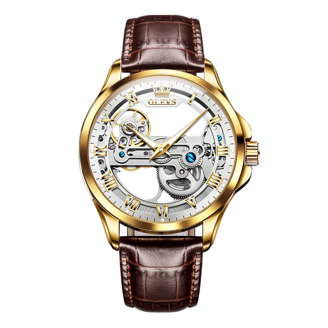 Montre de Luxe automatique tourbillon bracelet en cuir OLEVS 6661 - YokaShop