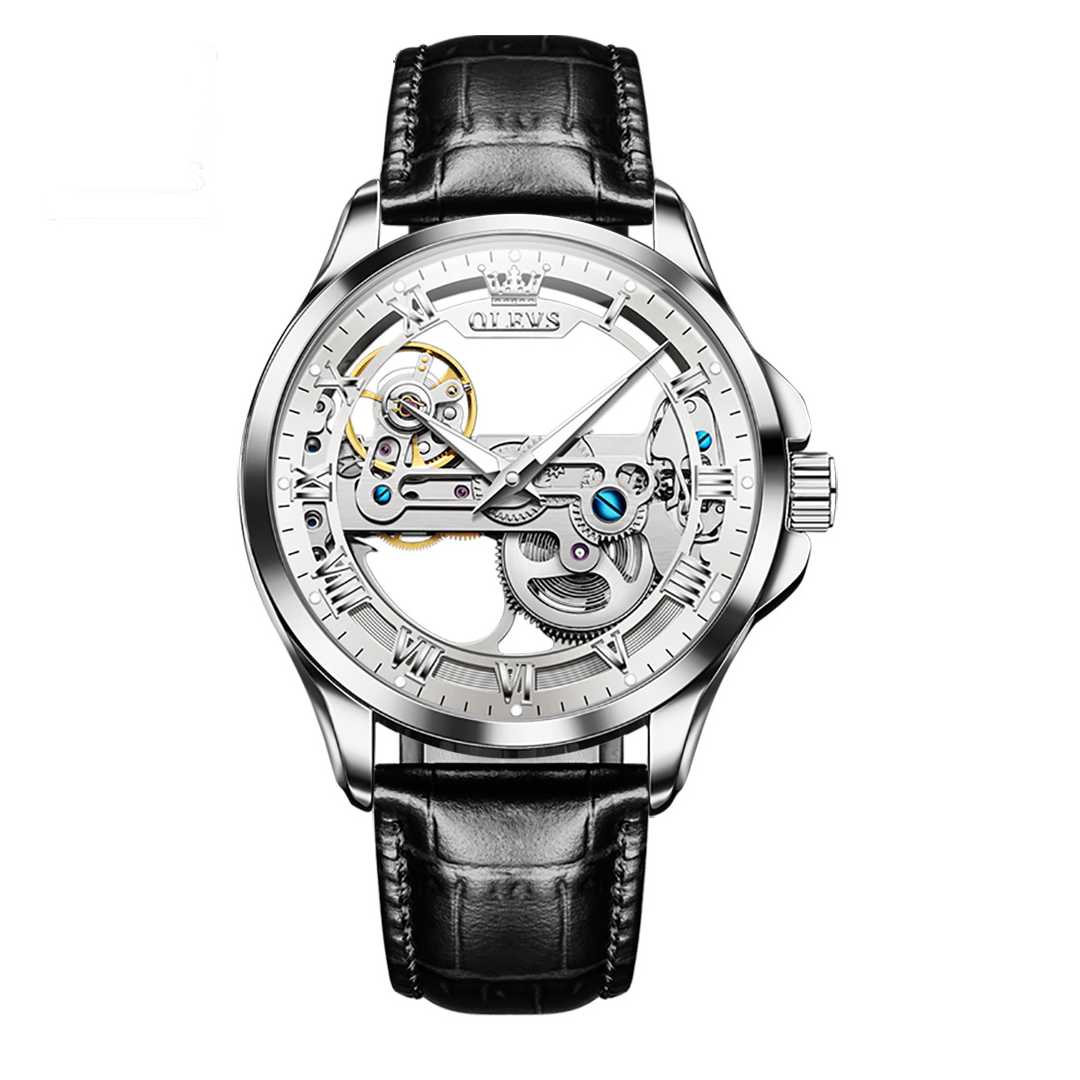 Montre de Luxe automatique tourbillon bracelet en cuir OLEVS 6661 - YokaShop