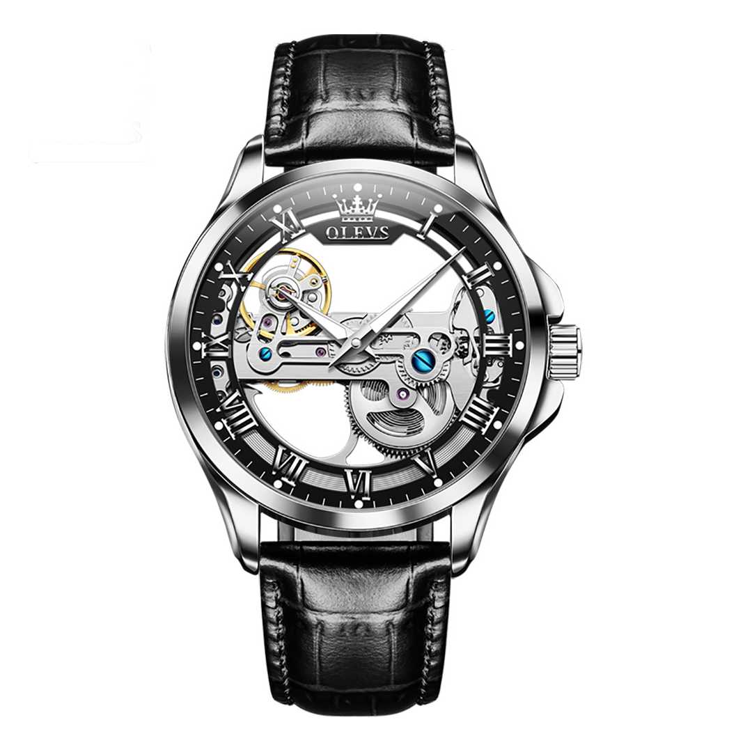 Montre de Luxe automatique tourbillon bracelet en cuir OLEVS 6661 - YokaShop